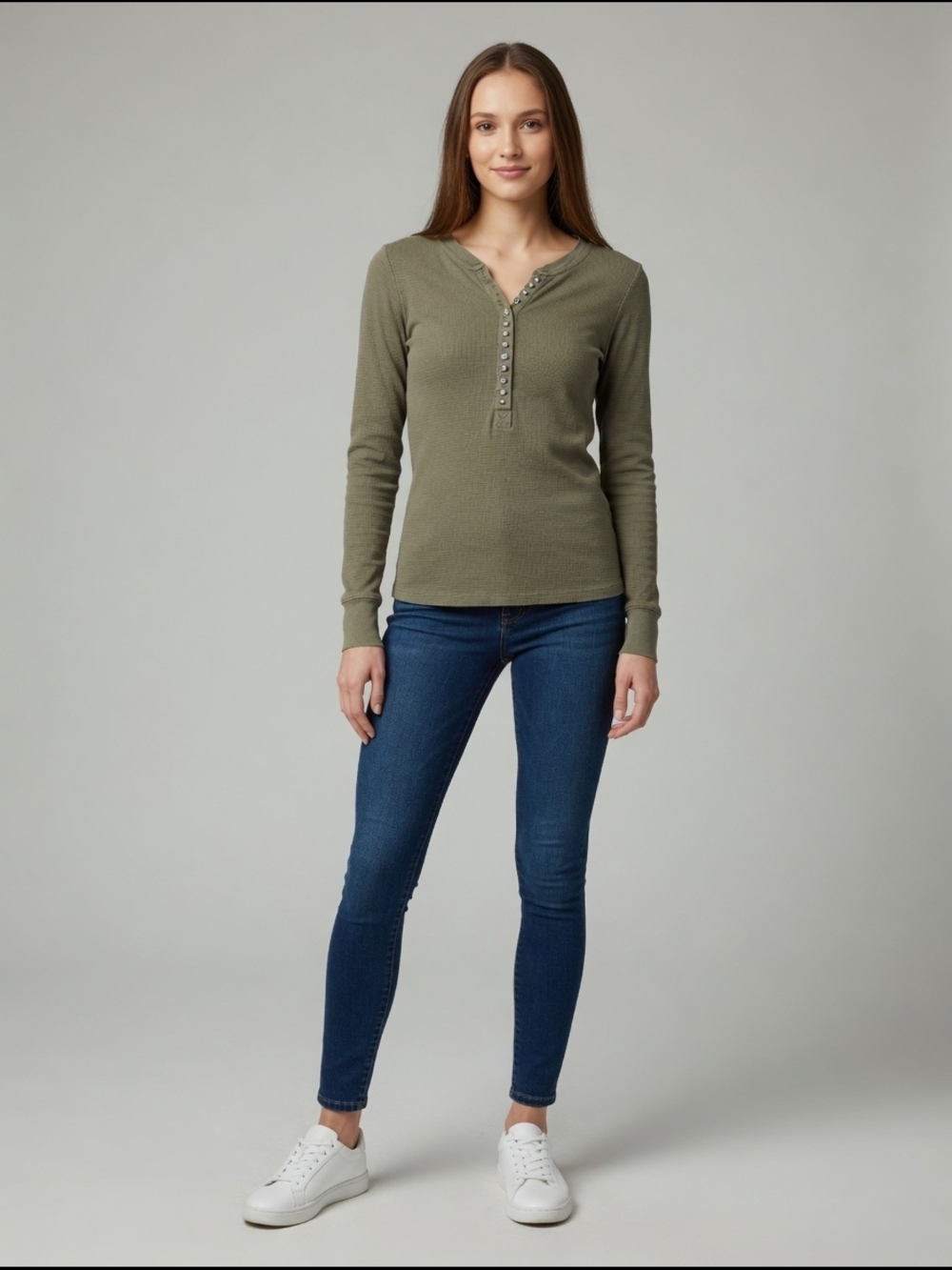 Olive Long-Sleeve Henley Top — Women